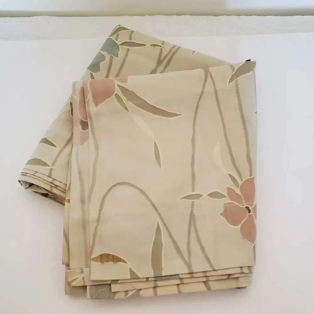 Dan River Sheet Twin Flat Beige Floral No Iron Percale 65 x 94 USA Vintage